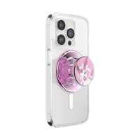 Phone case with a pink ring holder featuring a bunny design on a white background