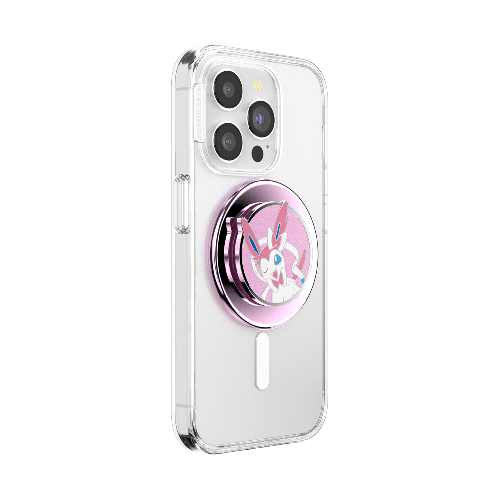 Phone case with a pink ring holder on a white background