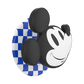 Mickey Mouse-themed phone holder with blue and white checkered base on a white background