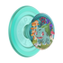 A translucent mint green PopSockets phone grip featuring a circular clear window with an illustration of Bulbasaur surrounded by colorful mushrooms and foliage, shown on a plain white background.