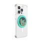 A clear protective phone case for an iPhone, featuring a mint green PopSocket-style grip on the back with a colorful illustration of Bulbasaur.
