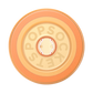 An orange and beige circular plastic lid with embossed text reading 'POPSOCKETS' around the center, shown on a plain white background.