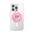 Clear phone case with a circular pink Pop-Sockets style holder featuring a Jigglypuff character graphic, shown on a white smartphone against a white background.