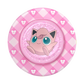 A round pink pop socket featuring a glittery pink center with an illustration of Jigglypuff, surrounded by a pink and white argyle pattern with small white bow motifs.