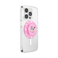 Phone case with a pink PopSocket featuring a cartoon character on a white background