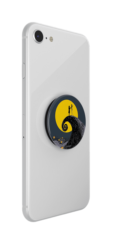 Phone case with a popsocket featuring a design of a character climbing a moonlit tree on a clear night.