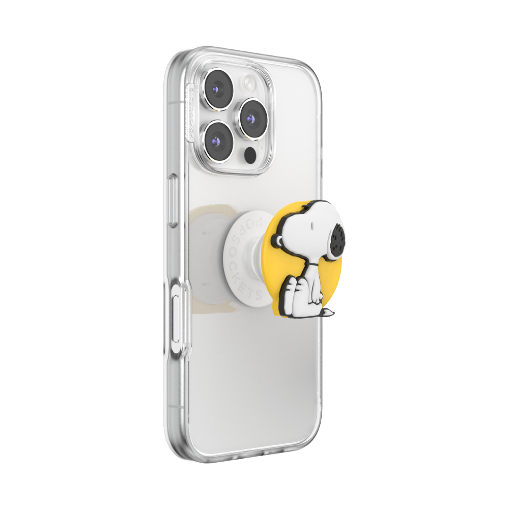 Phone case with a Snoopy PopSocket attachment on a white background