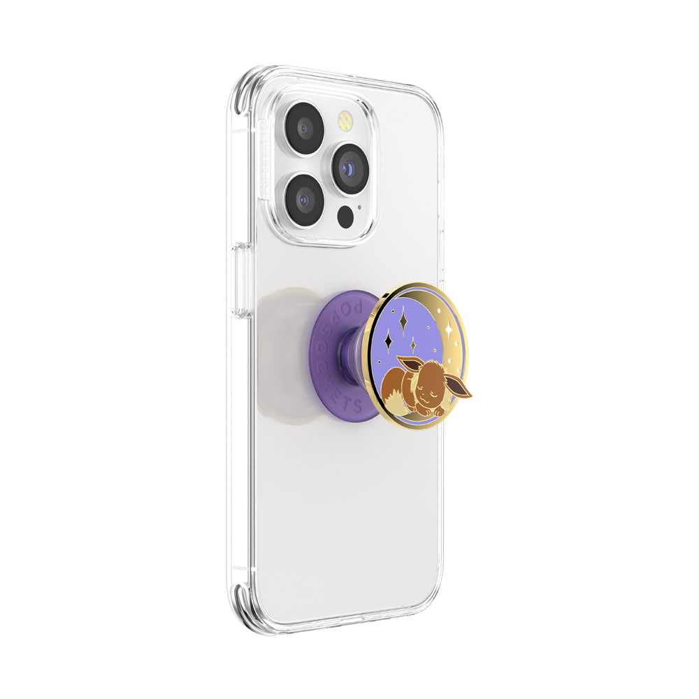 Phone case with a purple and gold PopSockets grip on a white background