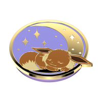 Gold and purple compact mirror with a character design on a white background