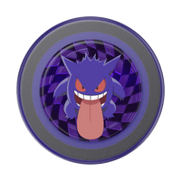 Circular product with a purple character design on a white background