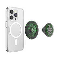 Phone case with two green pop sockets on a white background