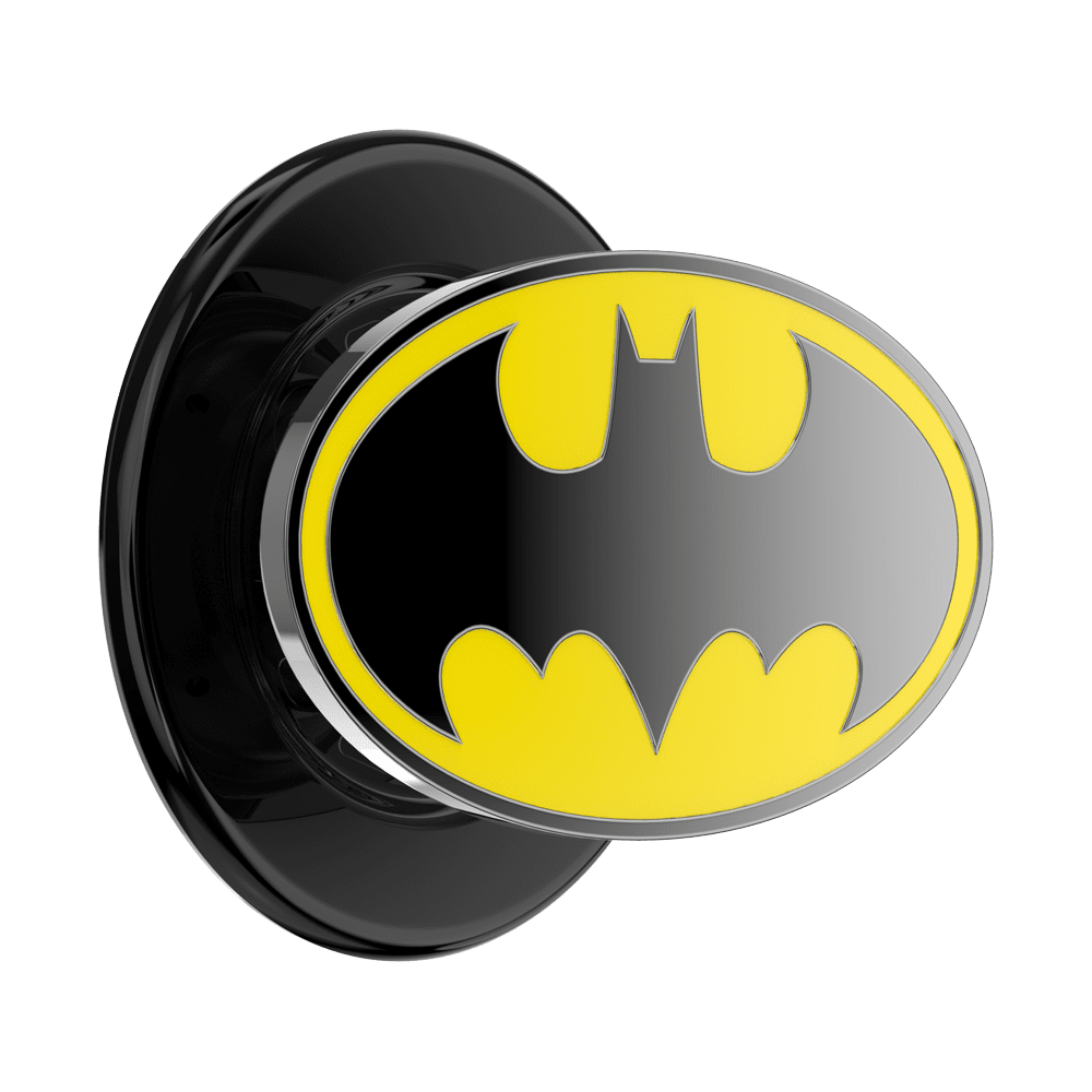 Batman logo on a black and yellow circular design with a metallic rim.
