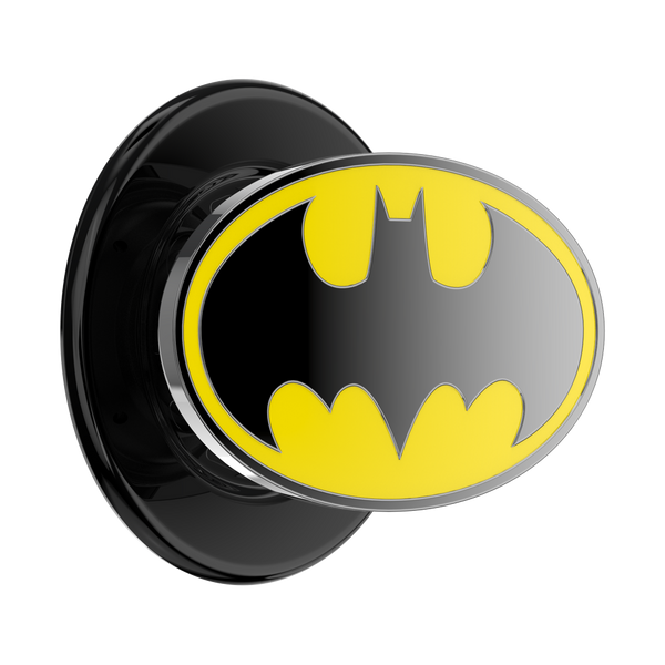 Batman logo on a black and yellow circular design with a metallic rim.
