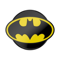 Black and yellow Batman logo on a white background