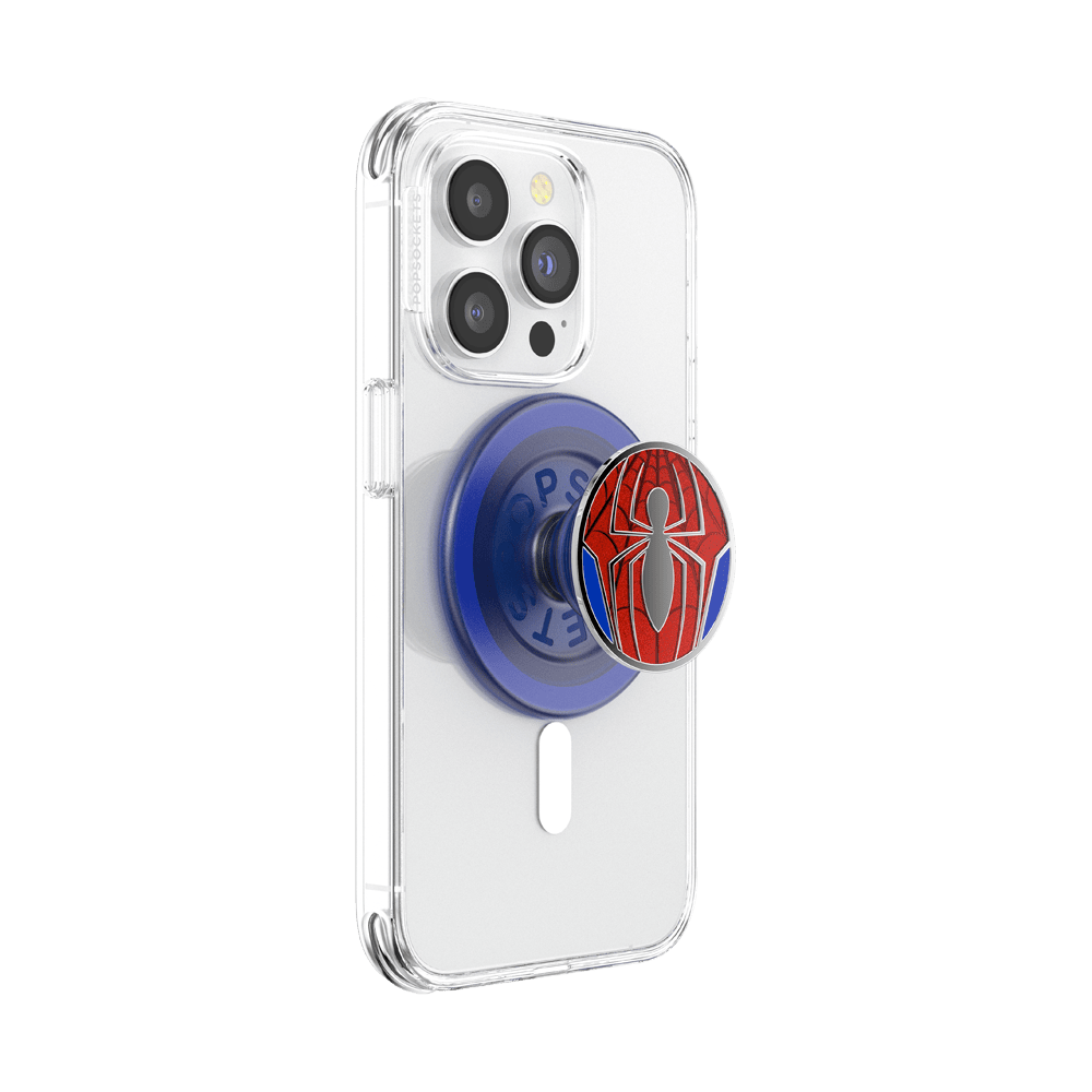 Phone case with Spider-Man logo popSocket on a white background