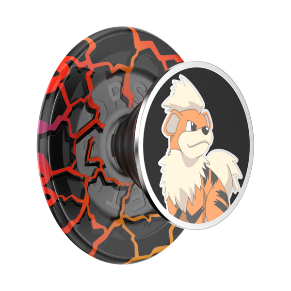 Phone grip with cracked design and character illustration on a white background
