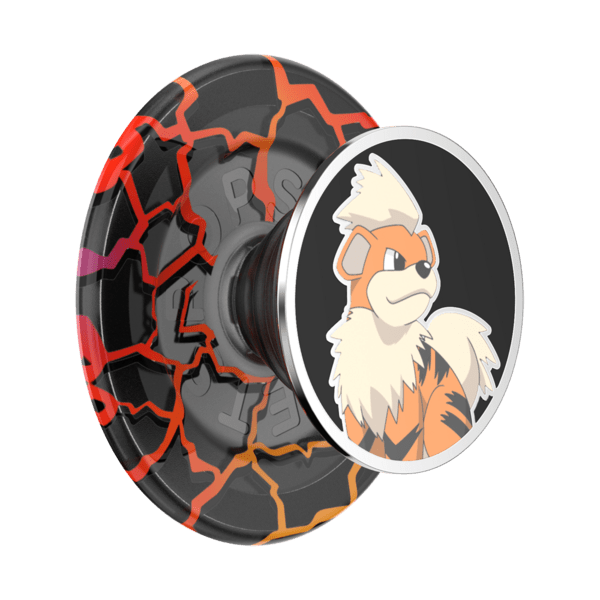 Phone grip with cracked design and character illustration on a white background