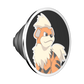 Phone pop socket with a cartoon fox design on a black background