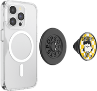 Phone case with PopSockets and a Grouchy character design on a white background