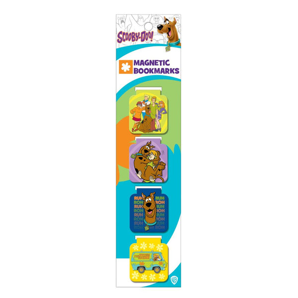 Packaging of Scooby-Doo magnetic bookmarks with cartoon characters on a white background