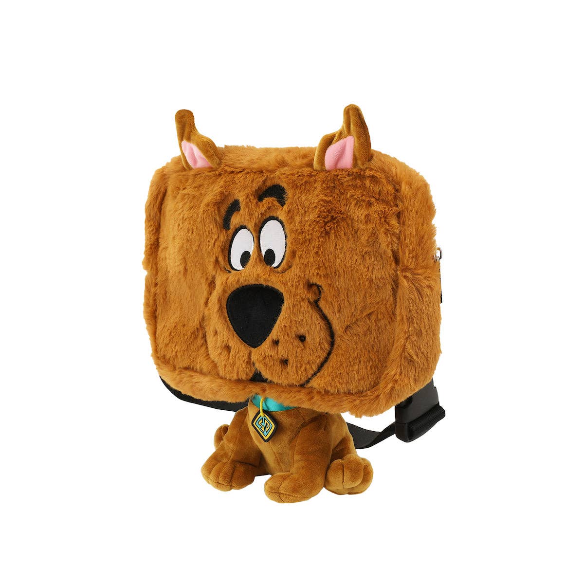 Plush backpack shaped like a cartoon dog on a white background