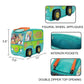 Teal and green vehicle-shaped pouch with character appliqués and features highlighted.