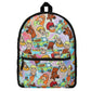 Backpack with cartoon character pattern on a white background