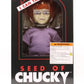 Boxed version of a 'Seed of Chucky' doll with text and warning label.