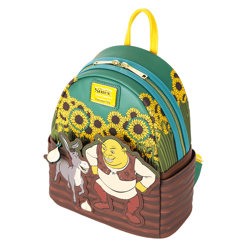 DreamWorks Shrek and Donkey mini backpack with bright sunflower design

