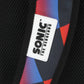 Backpack with a 'Sonic the Hedgehog' logo on a colorful strap