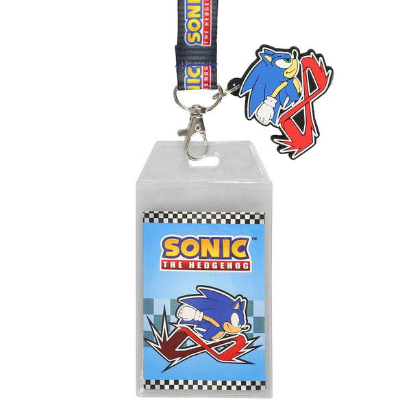 Sonic the Hedgehog lanyard with badge holder and keychain on a white background