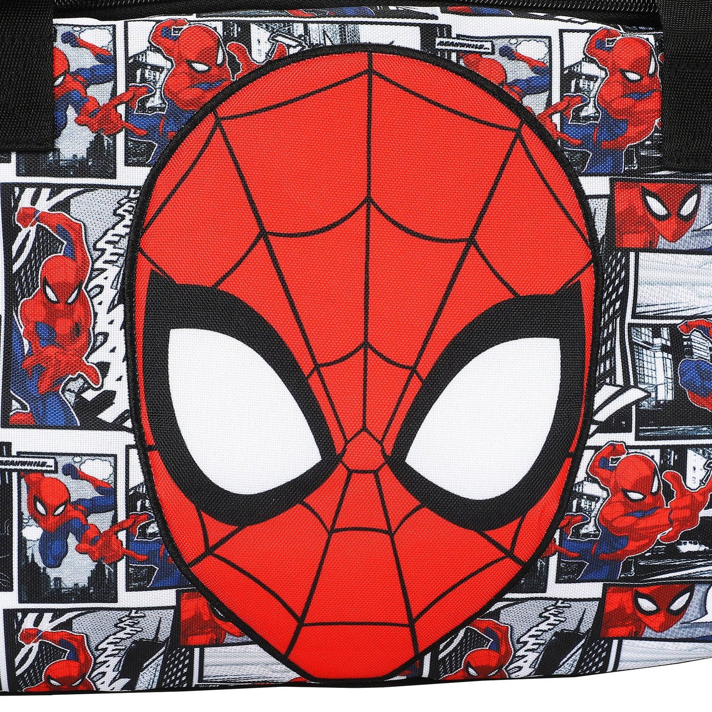 Spider-Man mask with comic book background