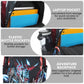 Backpack with laptop pocket, bottle pockets, and superhero pattern on a gray background