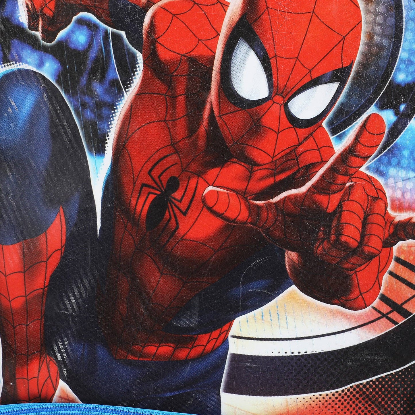Spider-Man character in a dynamic pose with a blue background