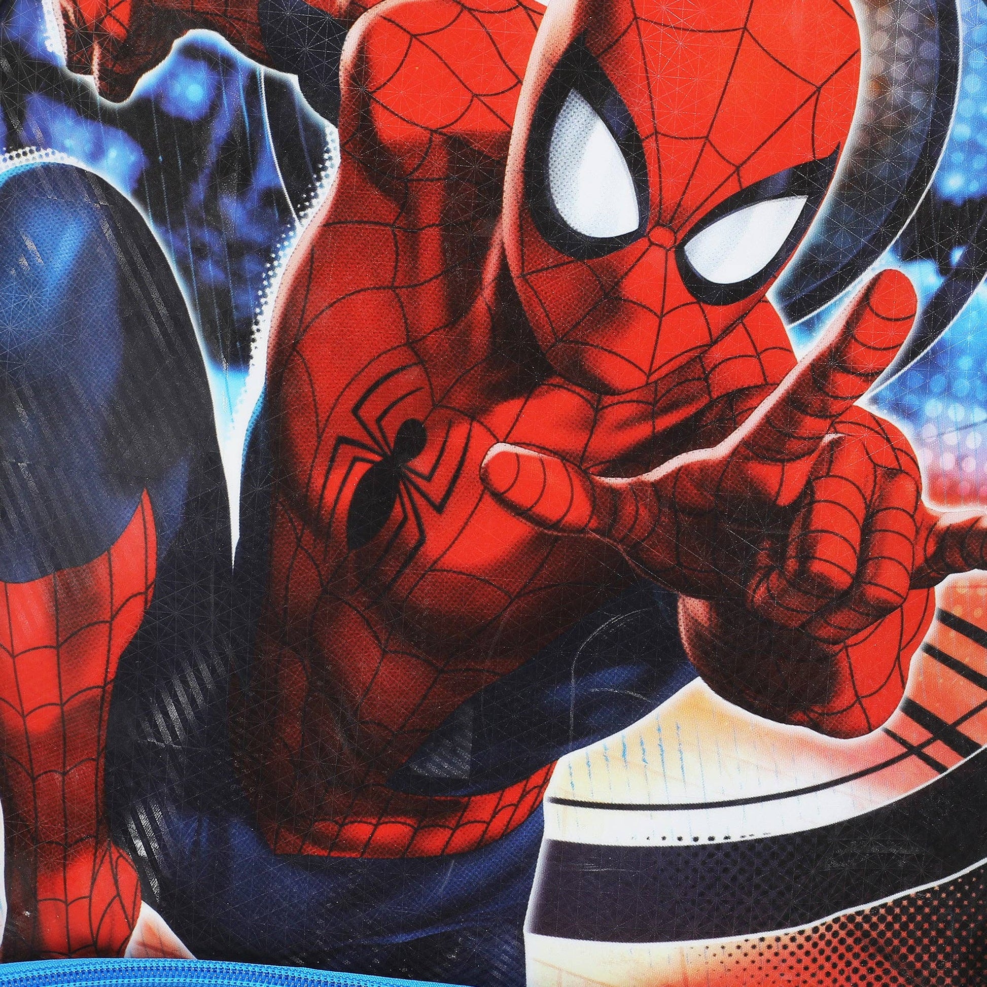 Spider-Man character in a dynamic pose with a blue background
