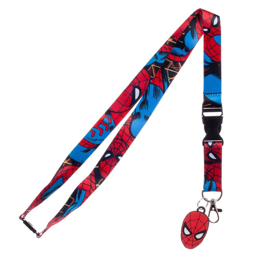 Spider-Man themed lanyard with a red and blue design on a white background