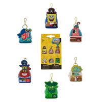 Collection of SpongeBob SquarePants character keychains with a packaging box on a white background