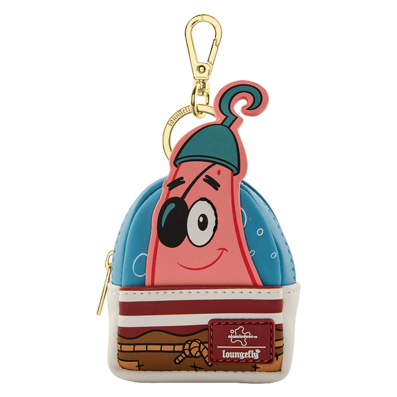 Cartoon character keychain pouch with a gold clasp on a white background