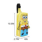 Yellow crossbody bag with a cartoon character design, showing measurements on a white background.
