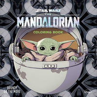 Coloring book cover featuring Baby Yoda from 'The Mandalorian' with a dark, intricate background.