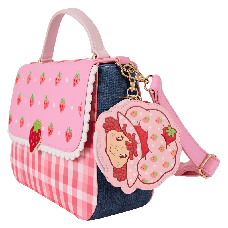 Strawberry Shortcake-themed crossbody bag with gingham accents and coordinating coin purse

