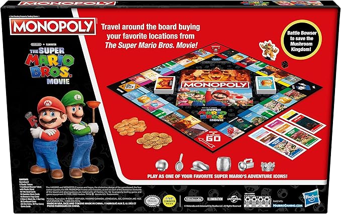Super Mario Bros. Movie-themed Monopoly game with custom tokens and board design

