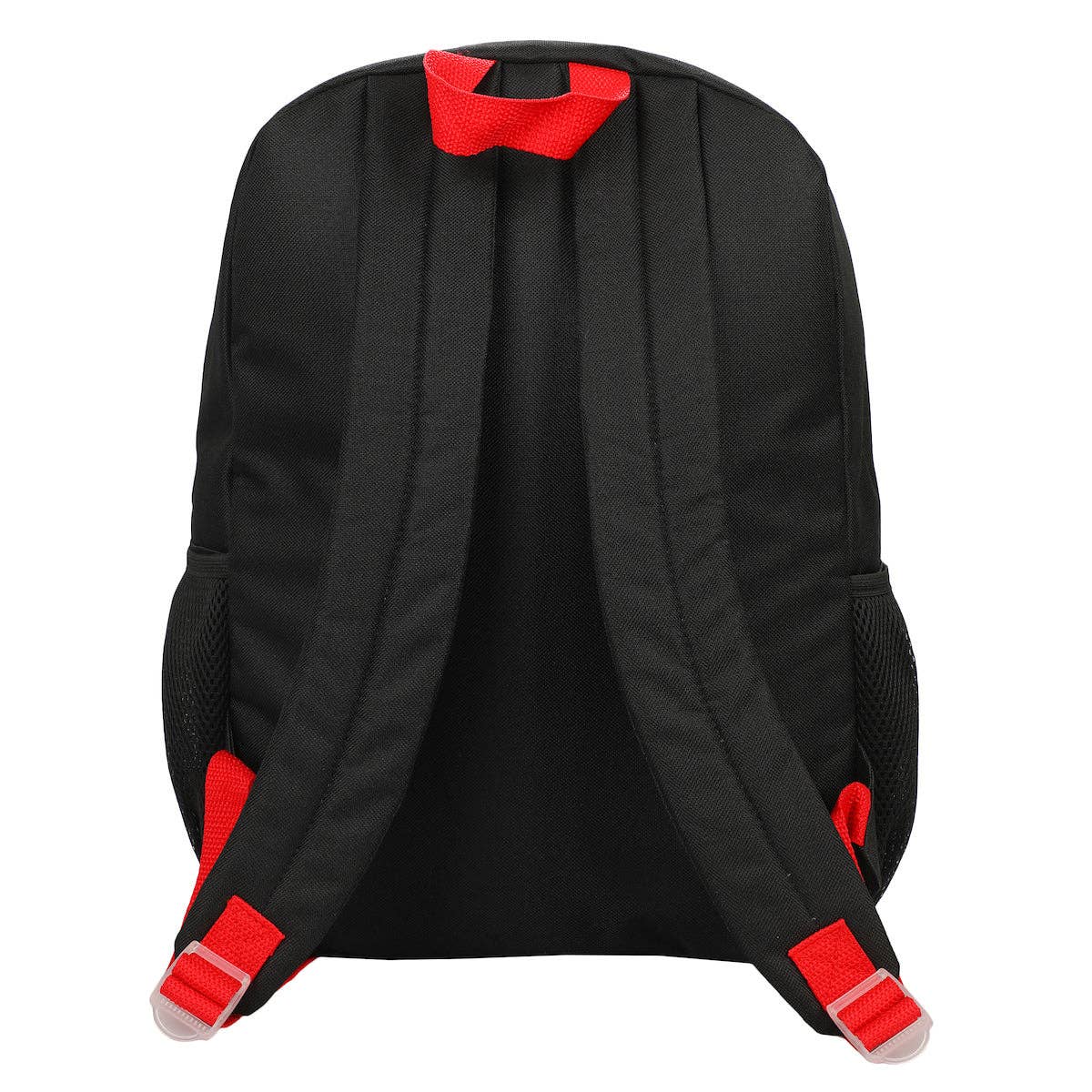 Black backpack with red accents on a white background