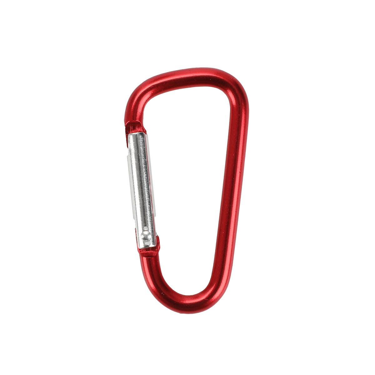 Red carabiner on a white background