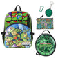Set of Teenage Mutant Ninja Turtles backpack, pouch, carabiner, and round case on a white background