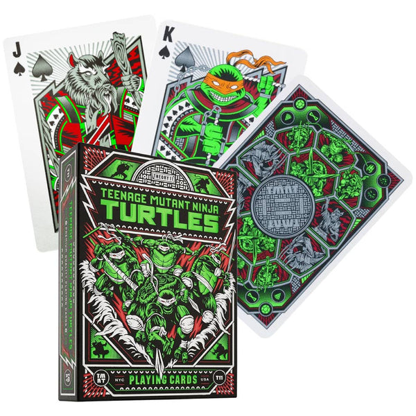 Playing cards with Teenage Mutant Ninja Turtles design on a white background