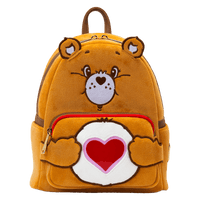Rear view of Loungefly Care Bears Tenderheart Bear Glow Mini Backpack with zipper and handle details
