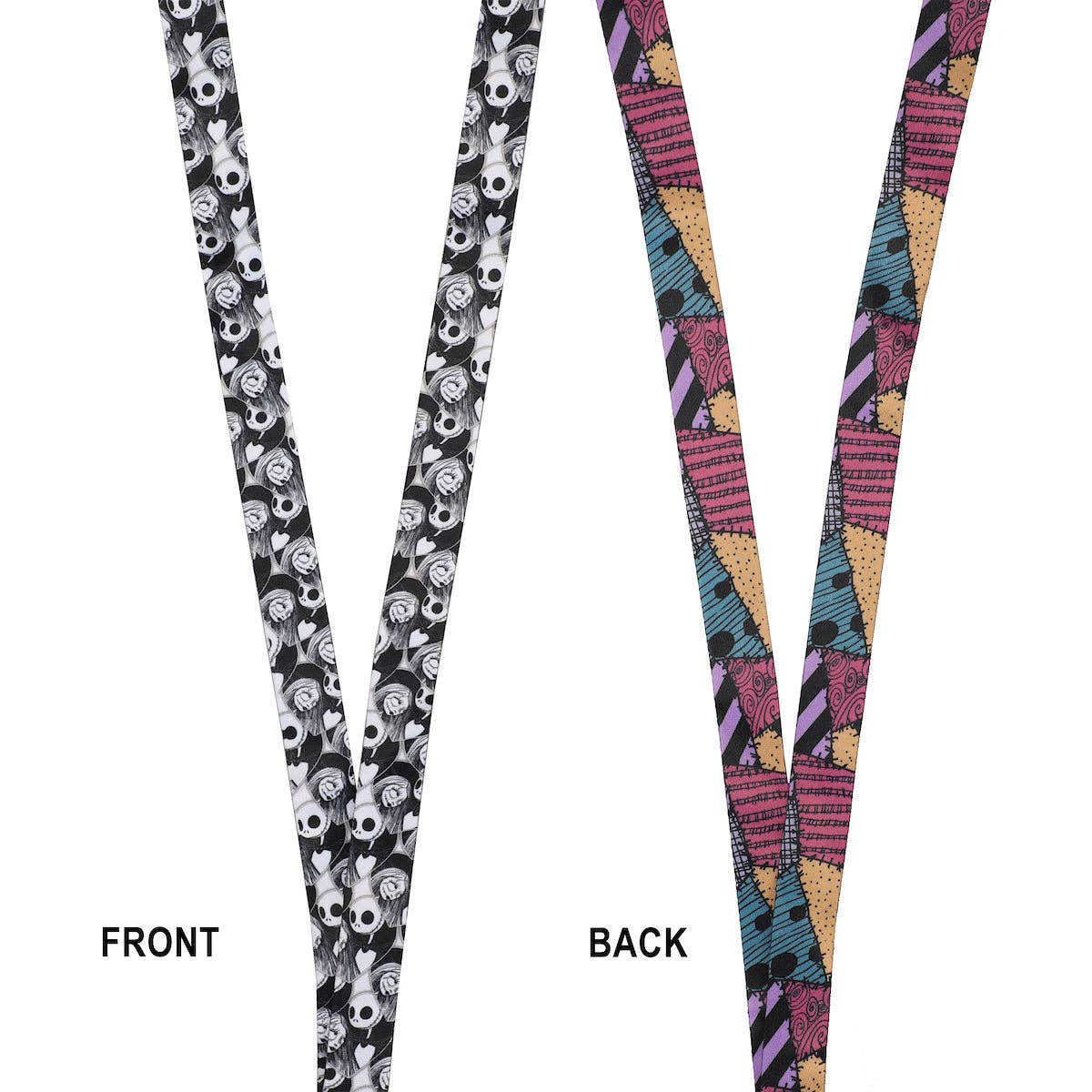 Two lanyards showing front and back patterns on a white background