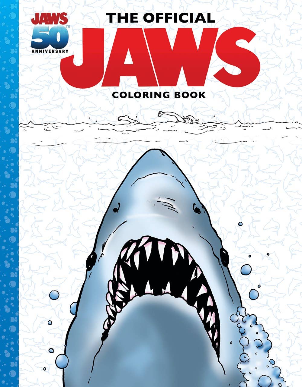 Cover of 'The Official JAWS Coloring Book' with a shark illustration on a white background.