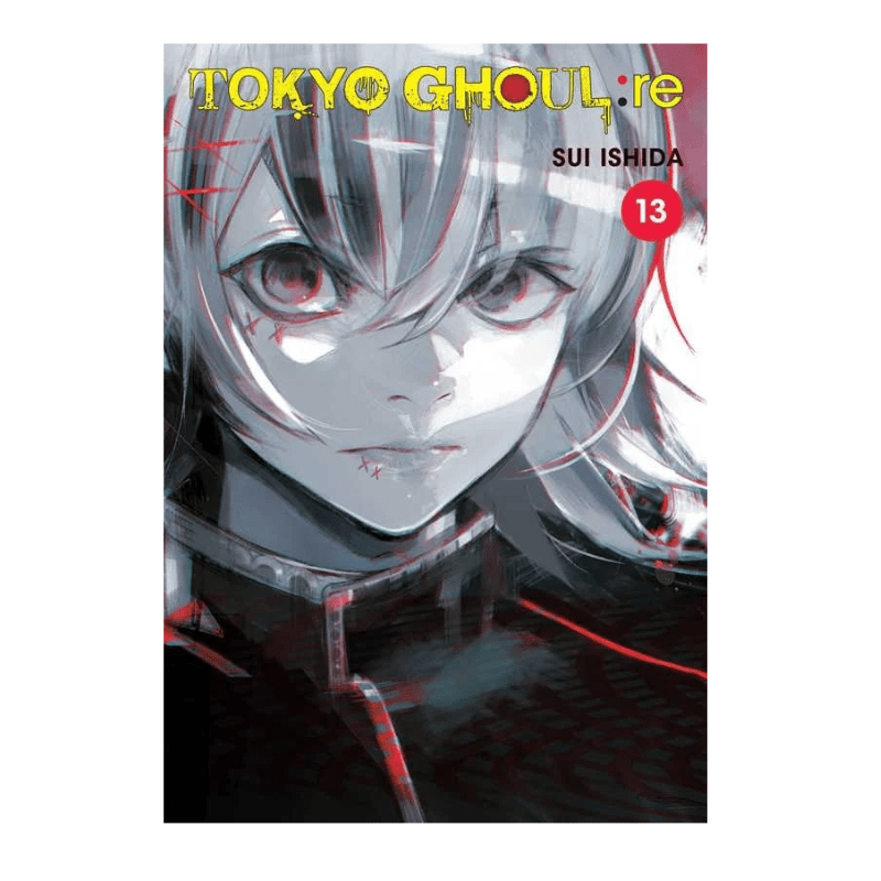 Tokyo Ghoul Re:3 Volume 13 manga book cover by Sui Ishida, featuring a close-up anime-style illustration of a pale character with gray hair and red eyes, with the title and volume number displayed.